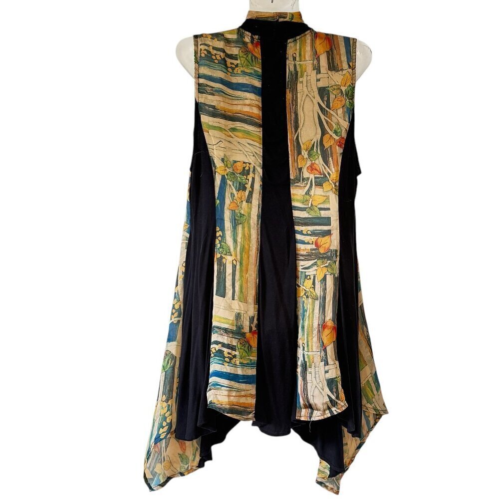 Aris.A Evening Vest Chiffon Floral with Inset Panels Black Knit Tunic Size Small - Picture 6 of 8